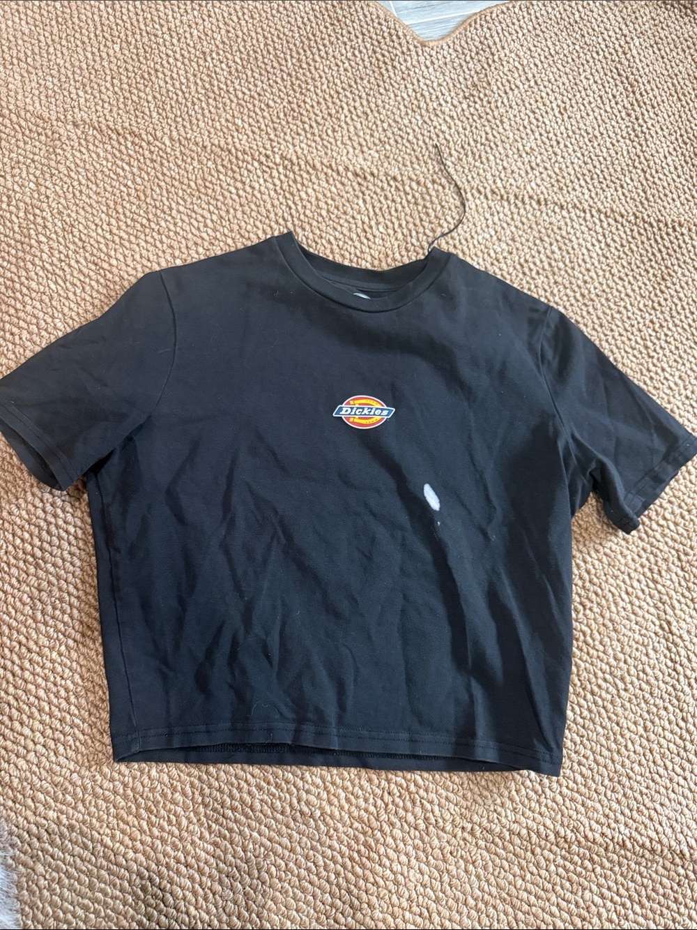 Dickies Black Cropped Tee with Orange and Yellow Logo